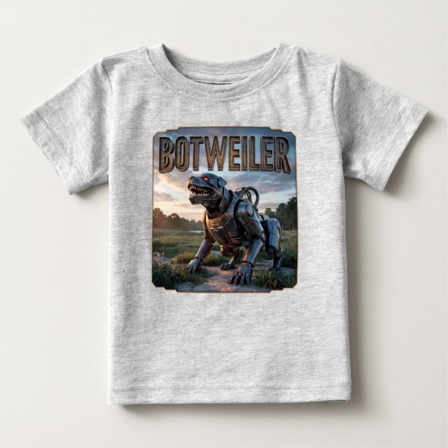 T-shirt Pour Bébé Botweiler Photographique – Rottweiler Robot Drôle (Devant)