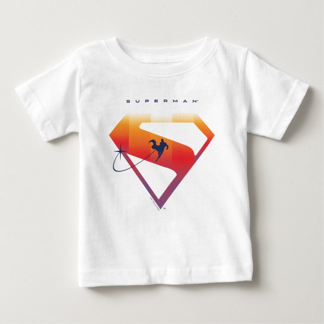 T-shirt Pour Bébé Bouclier Superman du coucher du soleil en vol (Devant)