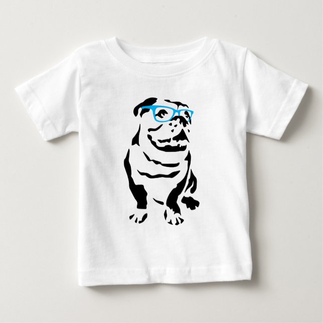 T-shirt Pour Bébé Bouledogue avec les verres bleus (Devant)