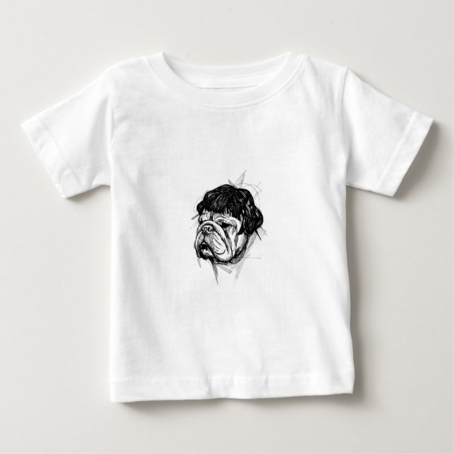 T-shirt Pour Bébé Bouledogue avec une perruque (Style 7) Beaux-Arts (Devant)