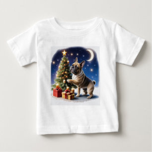 T-shirt Pour Bébé Bouledogue français arbre de Noël Bouledogue
