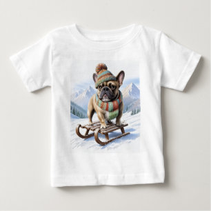 T-shirt Pour Bébé Bouledogue français faisant une descente en traîne