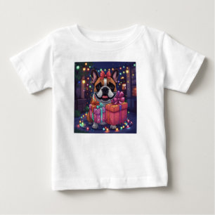 T-shirt Pour Bébé Bouledogue français Guirlande lumineuse Noël