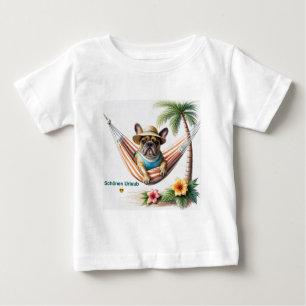 T-shirt Pour Bébé Bouledogue français Palme Plage Bouledogue Françai