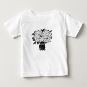 T-shirt Pour Bébé Bouquet de Roses de Crâne Noir et Blanc Gothique