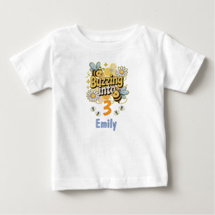 T-shirt Pour Bébé Bourdonnant dans un nom personnalisé et âge Joyeux