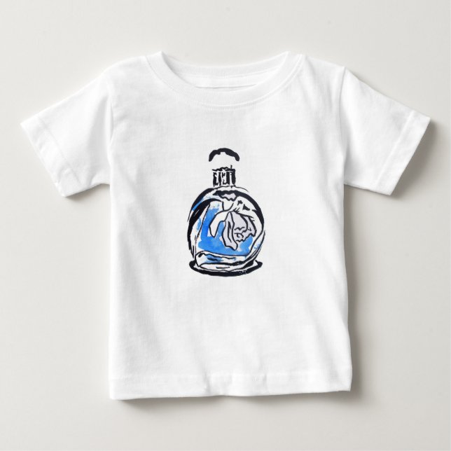 T-shirt Pour Bébé Bouteille de parfum d'illustration de mode bleue (Devant)