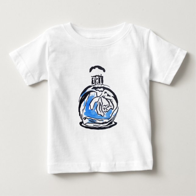 T-shirt Pour Bébé Bouteille de parfum d'illustration de mode bleue (Devant)