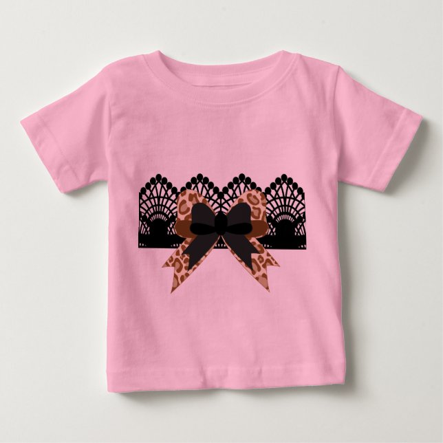 T-shirt Pour Bébé Bow Léopard Brown et Tutu Rose Lace Noire (Devant)