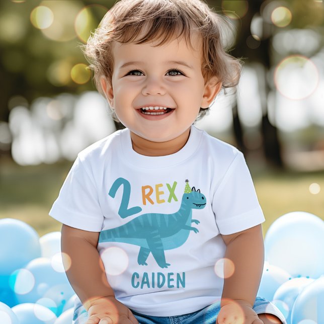 T-shirt Pour Bébé Boy Blue Dinosaur Deux Rex 2e fête d'anniversaire (Créateur téléchargé)