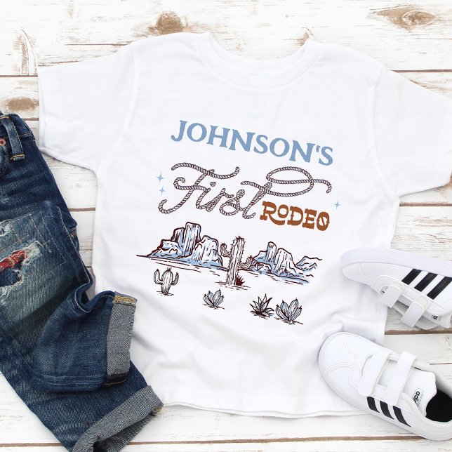 T-shirt Pour Bébé Boys Blue Western Desert Premier Rodéo 1er Anniver (Boys First Rodeo Birthday Party T-shirt, Boys First Birthday T-shirt, Western Themed First Birthday )