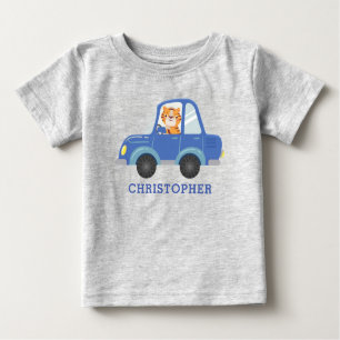 T-shirt Pour Bébé Boys Cute Tiger Driving Blue Car Nom Personnalisé