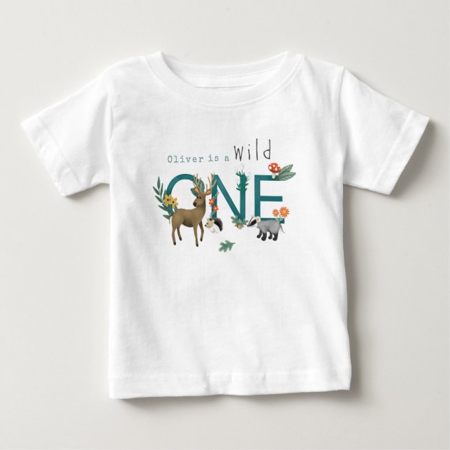 T-shirt Pour Bébé Boys mignonne Wild One Woodland 1er anniversaire (Devant)