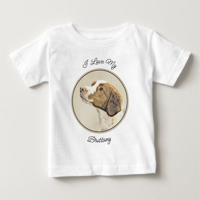 T-shirt Pour Bébé Brittany Peinture - Cute Original Chien Art (Devant)