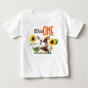 T-shirt Pour Bébé Brown vache tournesol fille premier anniversaire