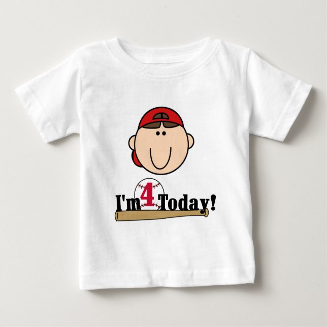 T-shirt Pour Bébé Brunette Boy Baseball 4e anniversaire (Devant)