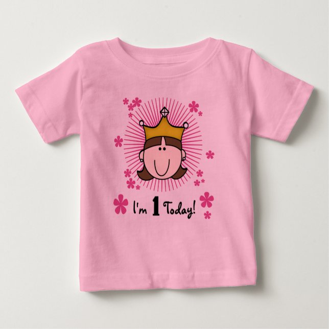 T-shirt Pour Bébé Brunette Princesse 1er anniversaire (Devant)