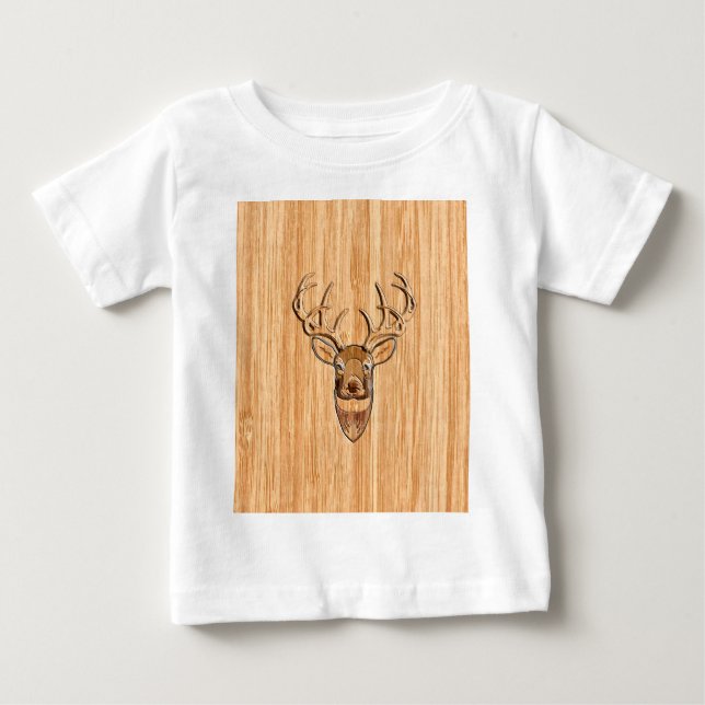 T-shirt Pour Bébé Buck Deer Head Bois Grain Style (Devant)