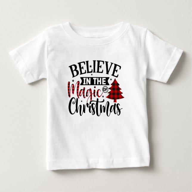 T-shirt Pour Bébé Buffalo Plaid Croire à la magie de Noël (Devant)