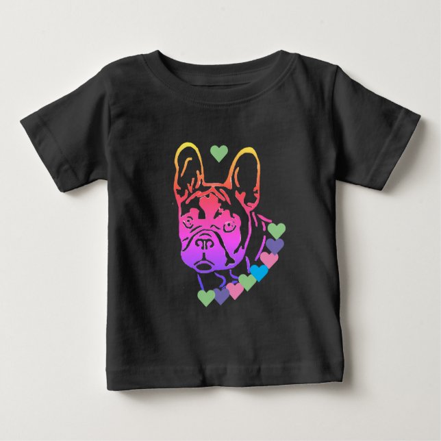 T-shirt Pour Bébé Bulldog français avec collier de coeur (Devant)