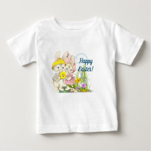 T-shirt Pour Bébé Bunnies vintages et fleurs Joyeux Pâques
