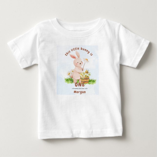 T-shirt Pour Bébé Bunny a un an Joli bébé lapin 1er anniversaire (Devant)