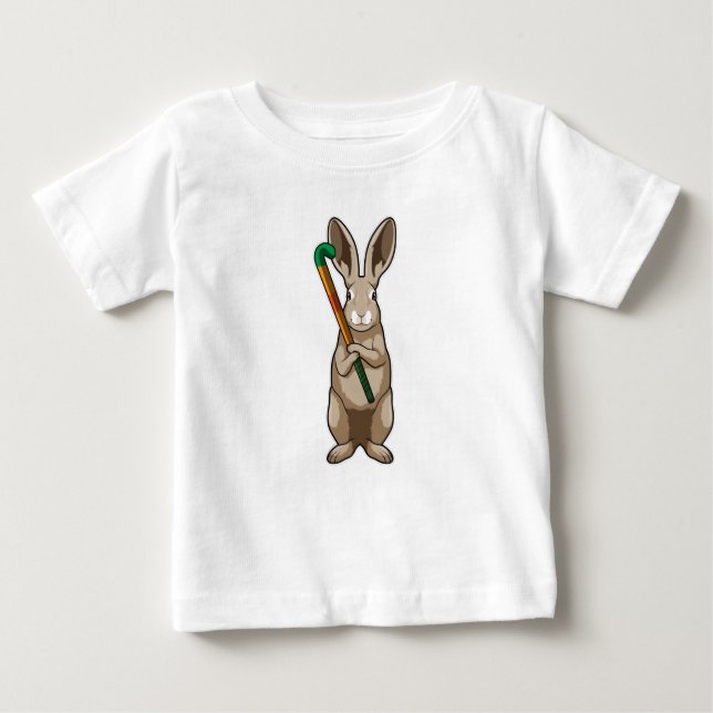 T-shirt Pour Bébé Bunny at Hockey with Hockey stick (Devant)