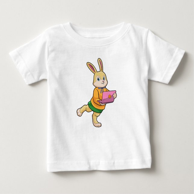 T-shirt Pour Bébé Bunny comme secrétaire avec ordinateur portable (Devant)