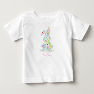 T-shirt Pour Bébé Bunny de Pâques Floral NOM Printemps coloré amusan