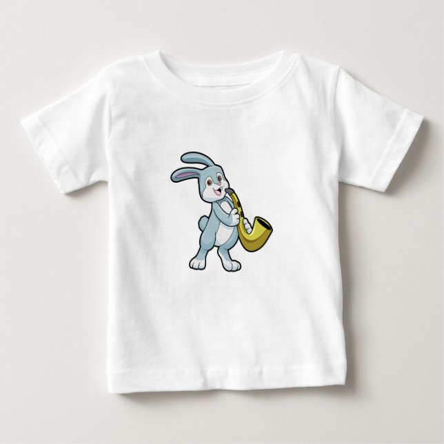 T-shirt Pour Bébé Bunny en musique avec saxophone (Devant)