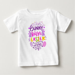 T-shirt Pour Bébé Bunny Kisses Easter Wishes Colorful Girly Quote Ba