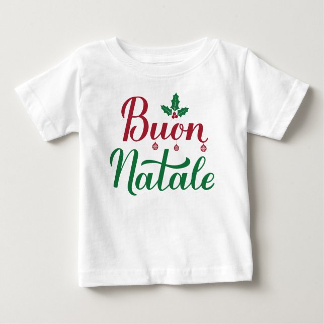 T-shirt Pour Bébé Buon Natale Italien Joyeux Noël Holly (Devant)