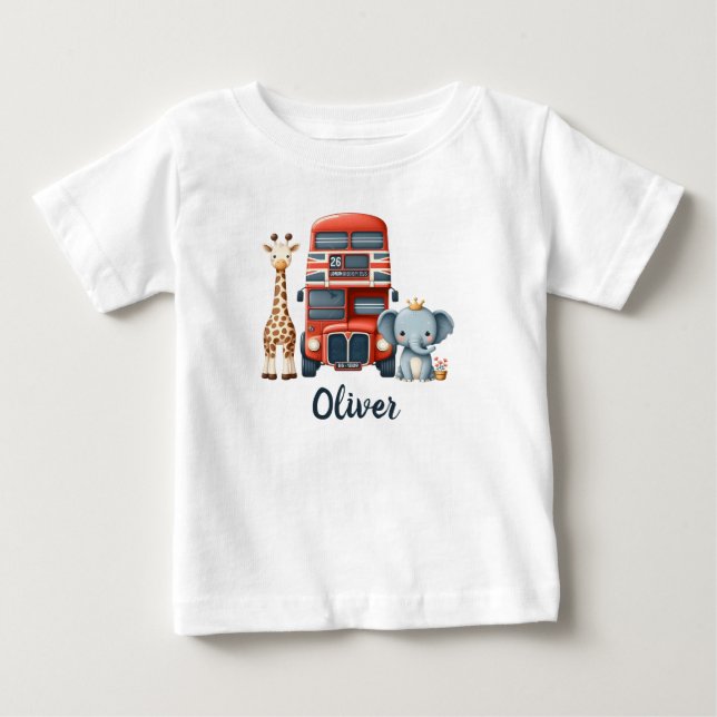 T-shirt Pour Bébé Bus Whimsical de Londres avec Giraffe & Elephant (Devant)