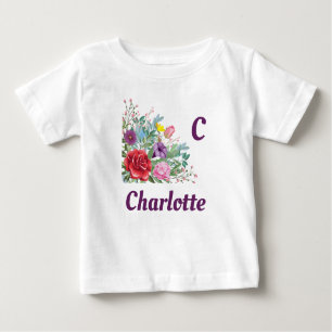 T-shirt Pour Bébé C Charlotte Personnaliser Nom de la lettre, Fleurs