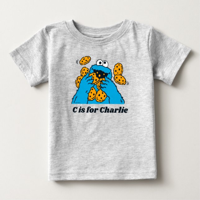T-shirt Pour Bébé C est pour Cookie Monster | Ajouter Votre Nom (Devant)