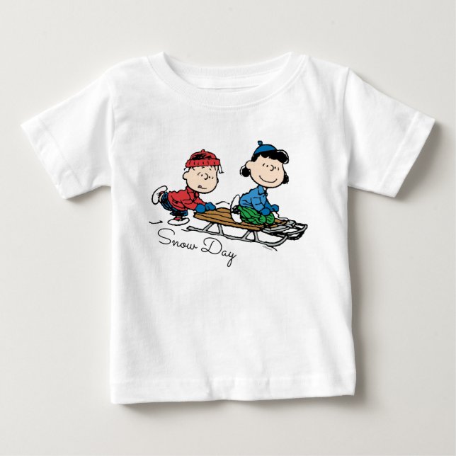 T-shirt Pour Bébé cacahuètes | Linus & Lucy Sled Riding (Devant)
