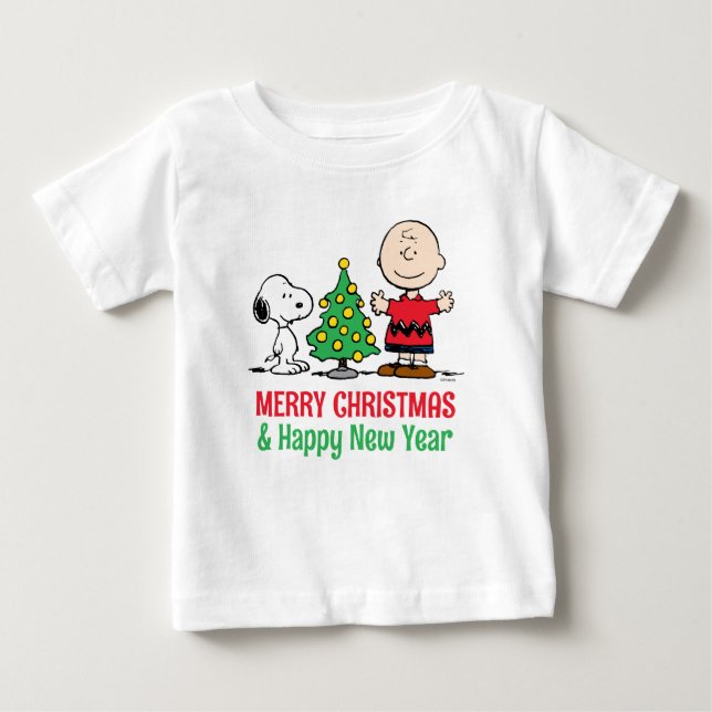 T-shirt Pour Bébé cacahuètes | Snoopy & Charlie Arbre de Noël Brown (Devant)