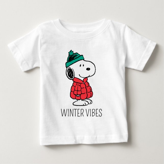 T-shirt Pour Bébé cacahuètes | Snoopy Chat d'hiver et Casquette (Devant)