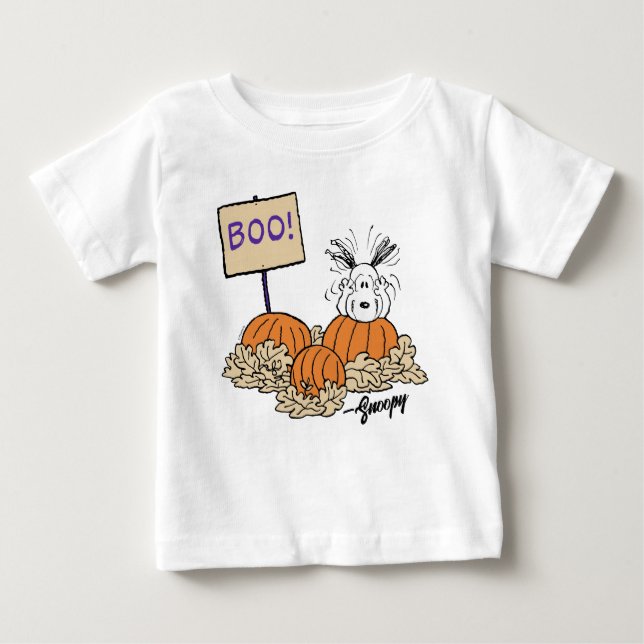 T-shirt Pour Bébé cacahuètes | Snoopy Citrouille Patch Boo! (Devant)