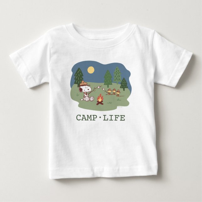 T-shirt Pour Bébé cacahuètes | Snoopy & Woodstock au feu de camp (Devant)