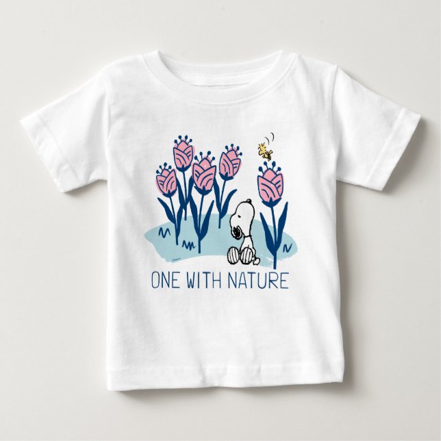 T-shirt Pour Bébé cacahuètes | Snoopy & Woodstock Flower Garden (Devant)