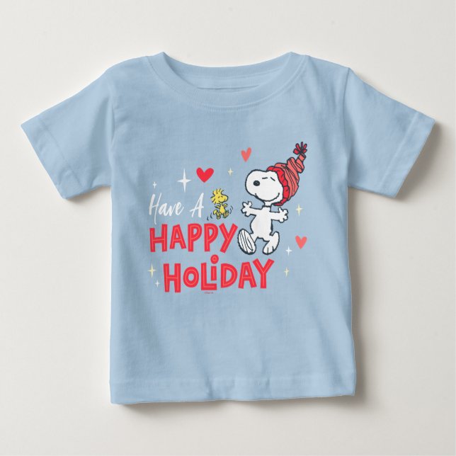 T-shirt Pour Bébé cacahuètes | Snoopy & Woodstock Joyeuses Fêtes (Devant)