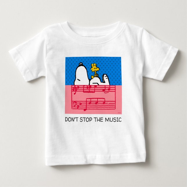 T-shirt Pour Bébé cacahuètes | Snoopy & Woodstock Musique & Pois (Devant)