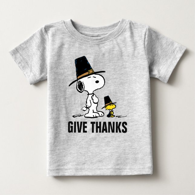 T-shirt Pour Bébé cacahuètes | Snoopy & Woodstock Pilgrim (Devant)