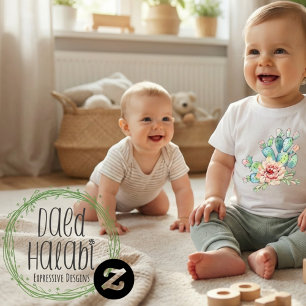 T-shirt Pour Bébé Cactus Fleuris Aquarelle
