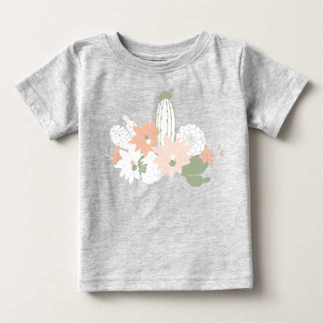 T-shirt Pour Bébé Cactus Jouants Cactus Peach Green Floral Motifs (Devant)