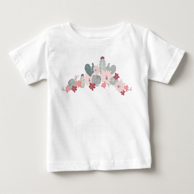 T-shirt Pour Bébé Cactus Pink Mint Succulents du désert Motif Plante (Devant)