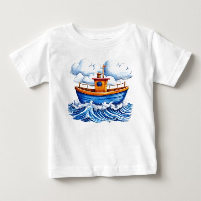 T-shirt Pour Bébé 🚤 Cadeau d'aventure pour bébé avec bateau de dess (Devant)