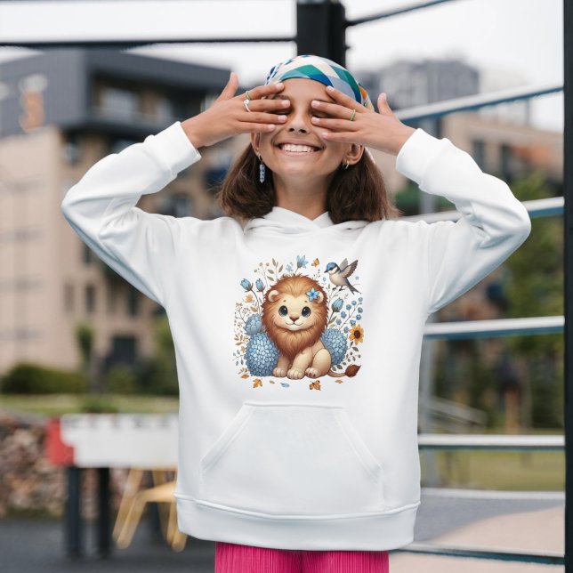 T-shirt Pour Bébé Cadeau Lion mignon et Fleurs Bleues (Créateur téléchargé)