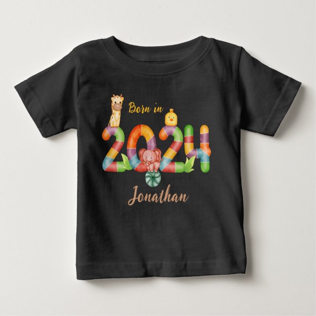 T-shirt Pour Bébé cadeau personnalisé pour bébé animal né en 2024 (Devant)